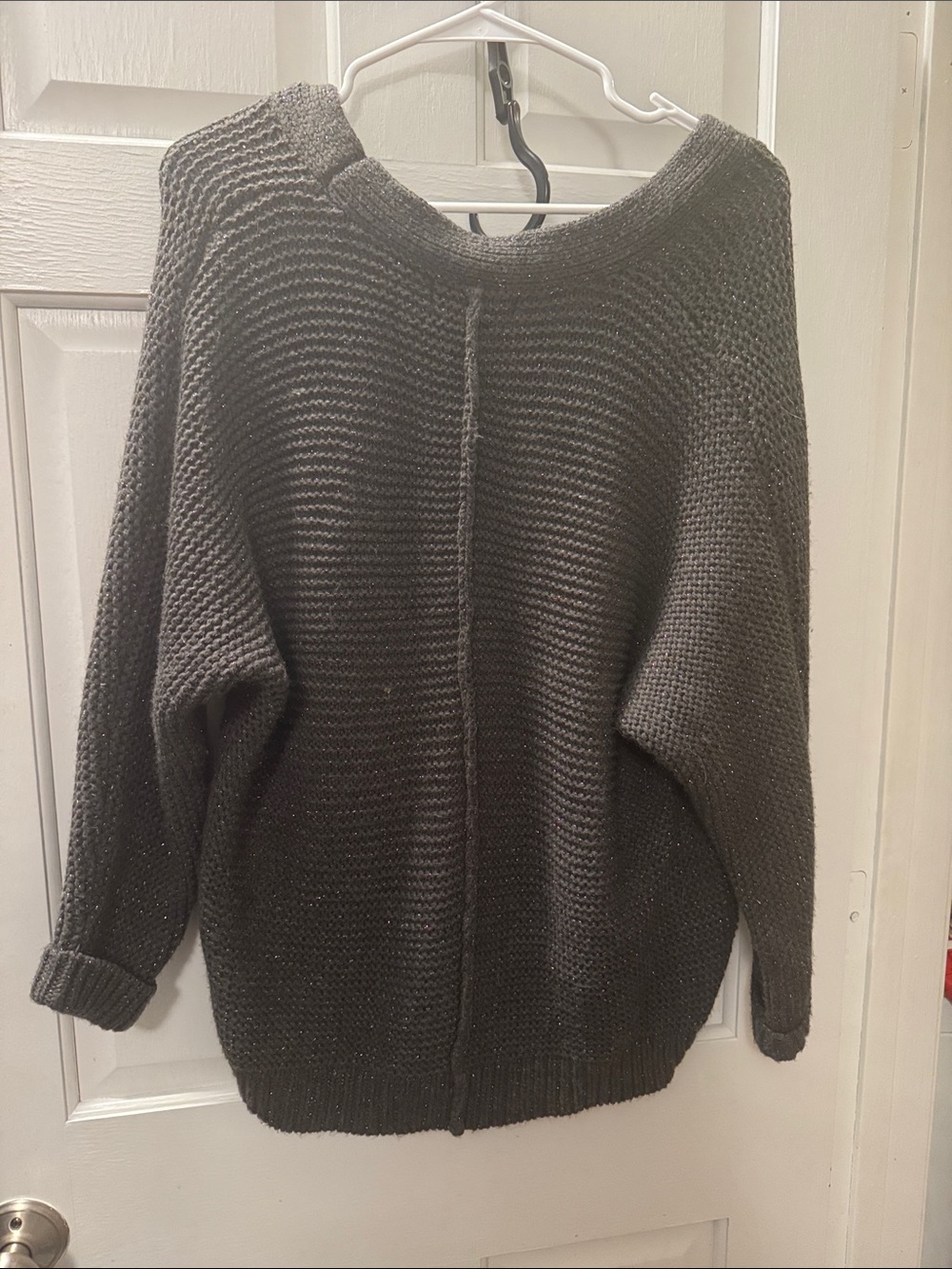 Cozy Oversized Knit Sweater - Charcoal Gray sparkle